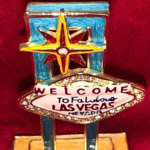 Vintage antique las vegas nevada welcome sign stash box enamel stones 80s 90s